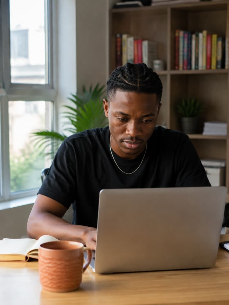 Focused young learner building and mastering skills at a workstation